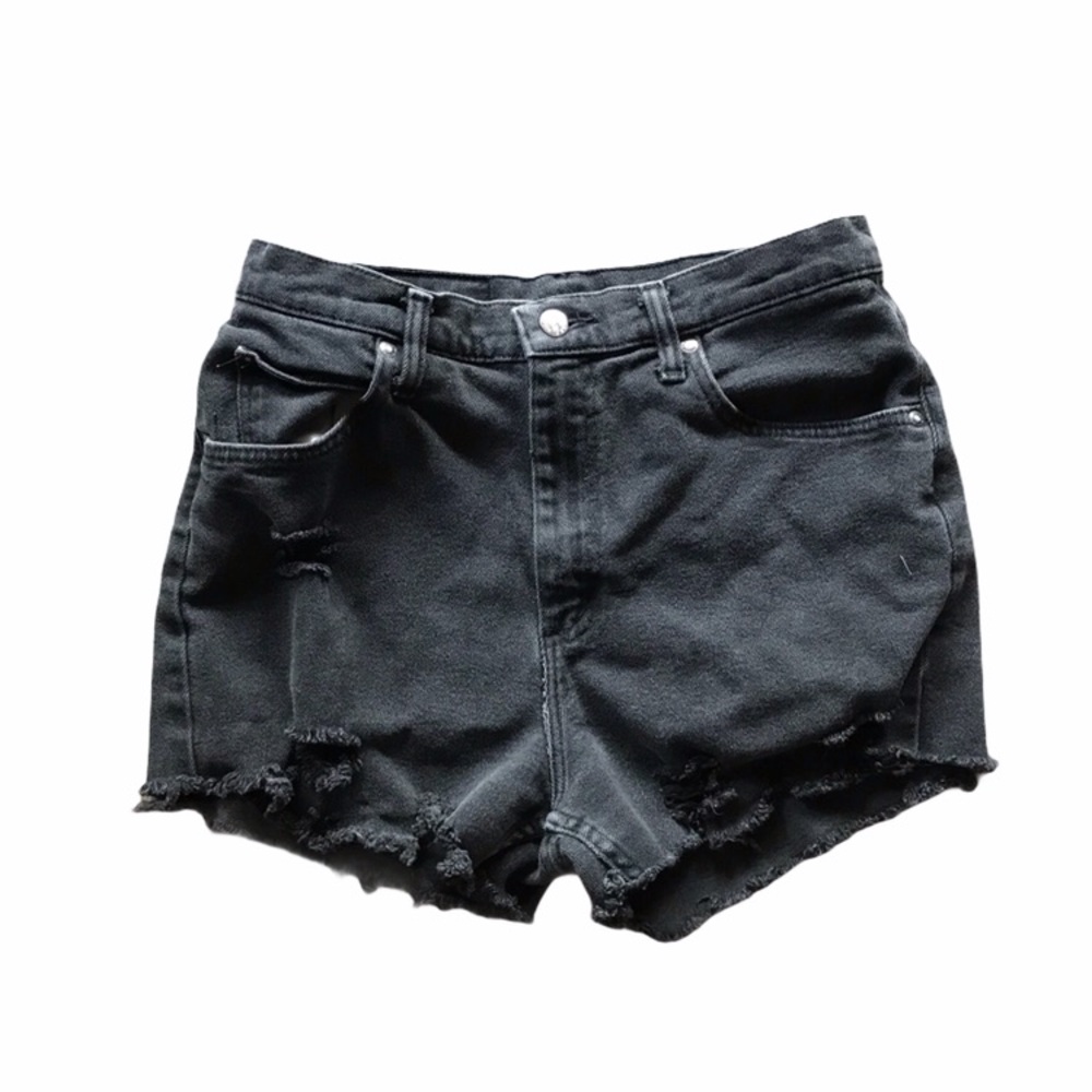 Vintage Riders Black Distressed Mom Jean Shorts - Picture 1 of 5